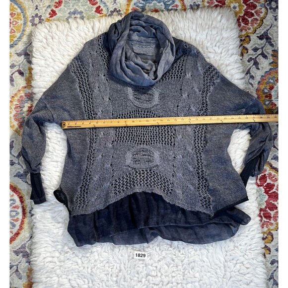 Lace The Label Sweater Mohair Med Blue Lagenlook Cowl Neck Roll Tab Layered - Picture 5 of 14